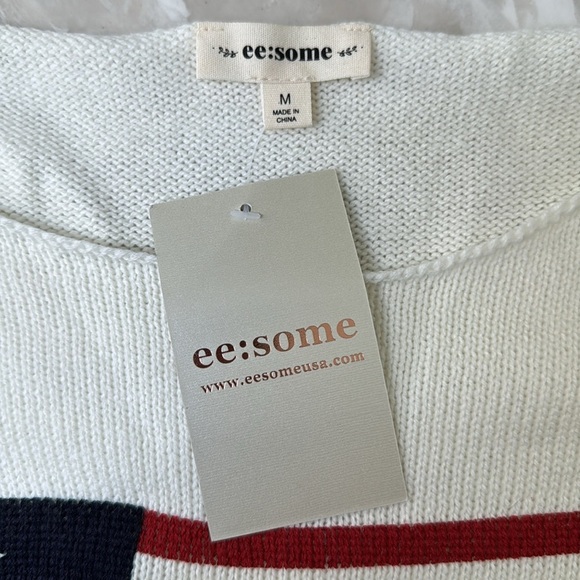 NWT Ivory Distressed American Flag Lightweight Long Sleeve Sweater - Picture 4 of 6